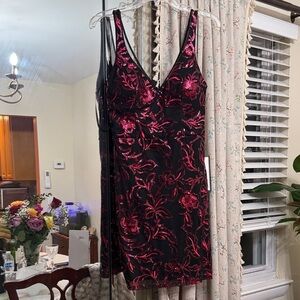 Macy's Black Dress with Pink Floral Design